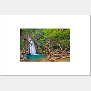 Waterfall in Neda canyon Posters and Art